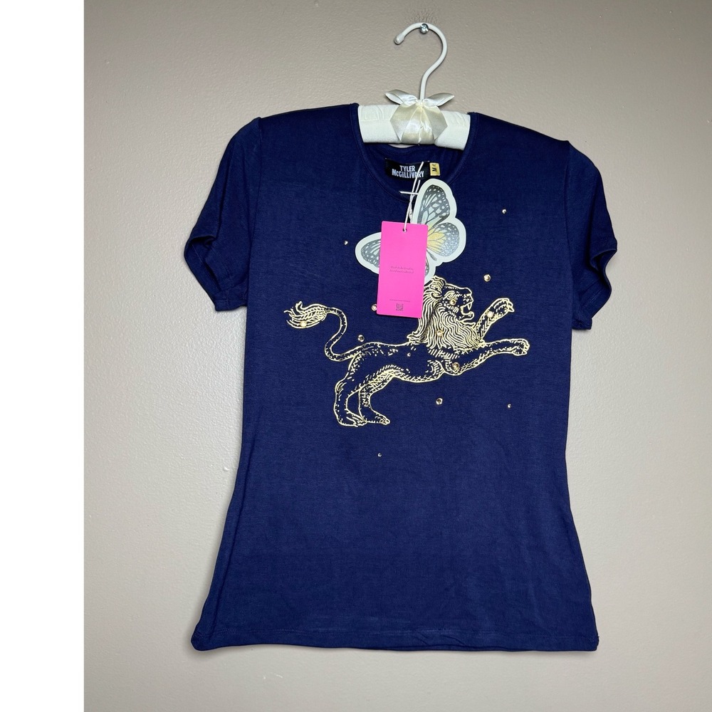 NWT Tyler McGillivary Leo Astrological T-Shirt - Blue & Gold Lion Graphic Size M